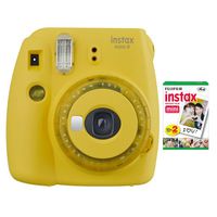 Fujifilm instax Mini 9 Instant Camera (Yellow) with Film Pack (20 Sheets) Bundle (2 Items)