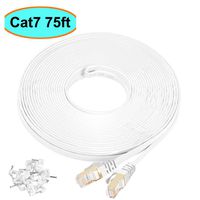Cat7 Ethernet Cable 75 ft Shielded (STP), AULLOV High Speed Flat RJ45 Cat-7/Category 7 Internet LAN Computer Patch Cord Cable, Faster Than Cat5/Cat6-75 Feet White (22.9 Meters)