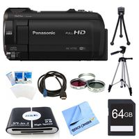 Panasonic HC-V770K HD Camcorder 64GB Bundle - Includes Camcorder, 64GB Card, Filter Kit, Card Reader, HDMI to Micro-HDMI AV Cable, Mini Tripod, Full Tripod, Screen Protectors, and Micro Fiber Cloth