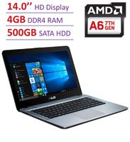 Newest Asus 14'' HD (1366x768) Backlight Display Laptop PC, AMD A6-9225 2.6GHz APU, 4GB DDR4 SDRAM, 500GB Hard Drive, Stereo Speakers, USB 3.0, HDMI, WiFi, Bluetooth, Windows 10, Choose Your SD Card