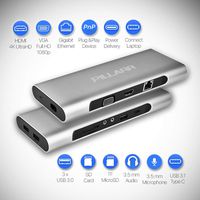 Pillarr USB-C Mini Laptop Docking Station 12 in 1 with Charging Support/Power Delivery up to 60 Watts in The Aluminum Case