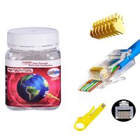 RJ45 Cat6 Cat5 Connector Gold Plated 8P8C Ethernet Modular Plug 100 Pack - Bonus Wire Stripper