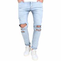 Men Jeans Daoroka Men's Ripped Slim Fit Straight Denim Motorcycle with Broken Holes Younger-Looking Pants (34, Blue)
