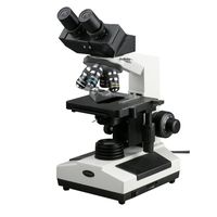 AmScope B390C Compound Binocular Microscope, 40X-2500X Magnification, Brightfield, Halogen Illumination, Abbe Condenser, Double-Layer Mechanical Stage, Sliding Head