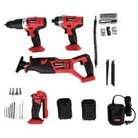 Goplus 4-Tool Combo Kit, 18V Lithium-Ion 1/2" Cordless Drill Driver, 1/4" Impact Driver, Reciprocating Saw and LED Flashlight, Suitable for Wood, Tile, Steel and Brick Wall
