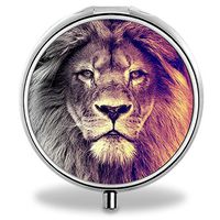 IMLONE Pill Organizer, Customized Lion Art Pill Boxes with 3 Components Metal Pill Container for Purse