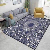 YucouHome Oriental Print Door Mats for Inside, Classical Floral Motifs with Artistic and Curly Leaves in Vintage Art Design, Fashionable High Class Living Dinning Room(2'x 3') Blue and Cream