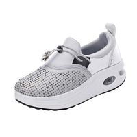 ANJUNIE Women Thick Bottom Sneakers Swaying Shoes Rhinestone Leisure Walking Shoes (Gray,9 US)