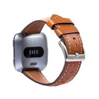 Zahara For Fitbit Versa Bands Women Men, Slim Genuine Leather Wristband Replacement Wrist Bracelet Accessories Fitness Strap with Stainless Steel Buckle & Built-in Quick Release Pin (Brown)
