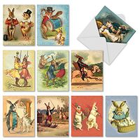 10 Stationery Note Cards with Envelopes 4 x 5.12 inch, Assorted 'Funny Bunnies' Blank Greeting Cards, Cute All-Occasion Card for Birthday, Thank You, Congratulations - M2345OCB
