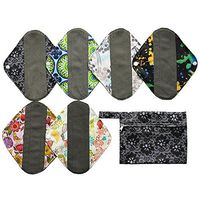 7pcs Set 1pc Mini Wet Bag +6pcs 8 Inch Charcoal Bamboo Mama Cloth/Menstrual Pads/Reusable Sanitary Pads/Panty Liners