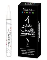 White Chalk Markers Fine Tip (4 Pack 3mm) - Wet & Dry Erase Chalk Pens for Blackboard, Chalkboards, Windows, Signs, Glass, Bistro - 3mm Reversible Bullet & Chisel Point