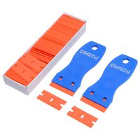 FOSHIO 2PCS Plastic Razor Scrapers Knife with Contoured Grip + 100 PCS 1.5 inch Refillable Double Edge Plastic Razor Blades Ideal for Auto Window Tint Vinyl Tool Application
