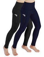 ODODOS Women's High Waist Yoga Pants with Pockets,Tummy Control,Workout Pants Running 4 Way Stretch Yoga Leggings with Pockets,BlackNavy2Pack,X-Small