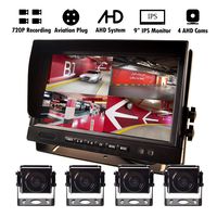 9" AHD Truck Parking Backup System & Built-in DVR Surveillance IPS Screen 4 Cameras 4-Channel Separate 720P HD Recording for Truck Bus Trailer Motorhome 12V-24V No-Light Night Vision 4-PIN Shockproof