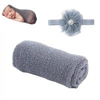 Besutana Newborn Photography Props Wraps Baby Props Photo Blanket and Lace Beads Headband Gray