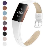 NANW Bands Compatible with Fitbit Charge 3, Slim Genuine Leather Wristband Replacement Accessories Strap for Women Men Compatible with Fitbit Charge 3 / Charge 3 SE Small Large