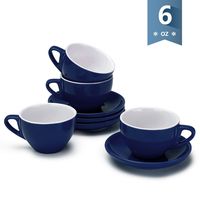 Sweese 403.103 Cappuccino Cup and Saucer Set, 6 Ounce Perfect for Specialty Coffee Drinks, Latte, Cafe Mocha and Tea, Set of 4, Navy