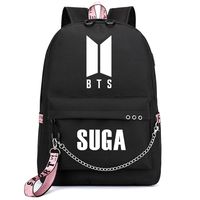 BTS Backpack Kpop Gift Daypack Laptop Bag College School Bookbag Light Stick with USB Charging Port Suga Black