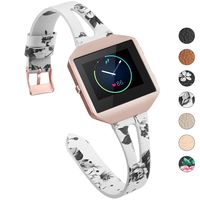YiJYi Leather Bands Compatible with Fitbit Blaze,Slim Band with Metal Frame Replacement Sport Strap Wristband for Women Men (White/Gray Floral)