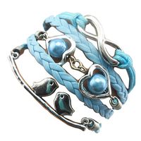 Ac Union Handmade Infinity Heart to Heart Lover Birds Charm Friendship Gift Leather Bracelet