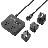 Travel Adapters Power Strip, NTONPOWER 3 USB Ports Charging Station 2 Outlets with 3 International Power Adapters 5ft Power Cord for Travel Cruise - Black