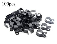TOVOT 100 PCS R-type Clip Cable Clamp 5/8 Inch (16 mm) Black Nylon Screw Wire Clips Fasteners Tubing Clips for Wire Management
