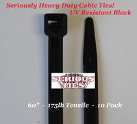 Serious Ties - Extra Heavy Duty Cable Ties (10, 60 Inch/175Lbs/UV Black)