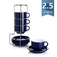 Sweese 404.103 Porcelain Stackable Espresso Cups with Saucers and Metal Stand - 2.5 Ounce - Set of 4, Navy