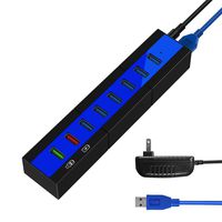 K&ZZ 8-Port USB 3.0 Hub, 36W Super-Speed USB Splitter for Data Transmission & Charging with Power Adapter Compatible PC, iMac, MacBook, Mobile HDD, Keyboard, USB Flash Drive, Mouse and More (Blue)