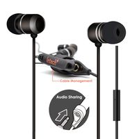 ISHARE in-Ear Wired Earbuds Headphone with Mic and Remote,Audio Splitter,Stereo Sound for iPhone Android Devices (Sleek Style Black)