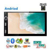 Android 2 Din Car GPS Radio Player AMprime 3 USB Ports 1080P 7 inch Touch Screen Bluetooth Car Video Player FM Radio Receiver Mirror Link + Backup Camera