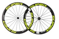 Superteam Carbon Fiber Road Bike Wheels 700C Clincher Wheelset 50mm Matte 23 Width (Fluorescent Yellow)