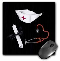 3drose Nurses Cap, Diploma, and Stethoscope, Red and Black - Mouse Pad