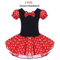 Toddler Girl Polka Dots Party Fancy Costume Birthday Tutu Dress up Dance Leotard Gymnastic Cosplay Gown w/ 3D Ear Headband Red 18-24 Months