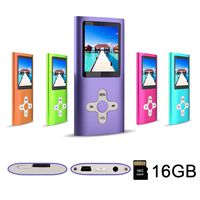 RHDTShop MP3 MP4 Player with a 16 GB Micro SD Card, Support UP to 64GB TF Card, Rechargeable Battery, Portable Digital Music Player/Video/E-Book Reader, Ultra Slim 1.7" LCD Screen-Purple + White