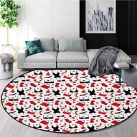RUGSMAT Fashion Modern Machine Round Bath Mat,Female Vamp Sexy Print with Underwears Bras and Little Hearts Artwork Non-Slip No-Shedding Kitchen Soft Floor Mat,Diameter-35 Inch Black White and Red