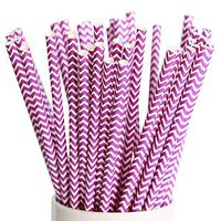 Webake Paper Drinking Straws Chevron Paper Straws Biodegradable 100 Bulk Pack Purple Wave Disposable Straw for Juice, Smoothie, Party, Cake Topper Decoration Purple Striped