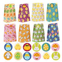 FINGOOO 24PCS Easter Paper Treat Bags Easter Goody Bags with Cute Stickers for Kids Easter Party Favors