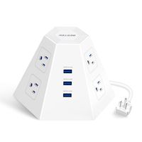 Upgraded Tower Power Strip with USB by BESTEK - Vertical 6 Outlet 6 Foot Long Power Cord, 3 USB Charging Ports ... (White)
