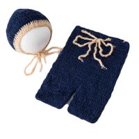 Baby Photography Props Boy Hat Pants Photo Shoot Outfits Newborn Crochet Costume Infant Knitted Clothes Mohair Set (Navy)