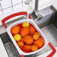 Kitchen Collapsible Colander【2019 New Version】Colander Strainer Over The Sink Vegetable/Fruit Colanders Strainers With Extendable Handles, Folding Strainer for Kitchen (red and white)