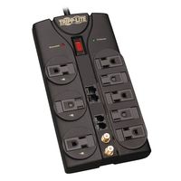Tripp Lite 8 Outlet Surge Protector Power Strip, 10ft Cord, Right-Angle Plug, Tel/Modem/Coax/Ethernet Protection, RJ11, RJ45, & $250,000 INSURANCE (TLP810NET)