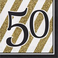 Black and Gold 50th Birthday Napkins, 48 ct