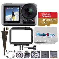 DJI Osmo Action 4K Camera + Extreme 128GB microSDXC Memory Card + Brown Spike Mount + Photo4Less Camera and Lens Cleaning Cloth - Ultimate Accessory Bundle