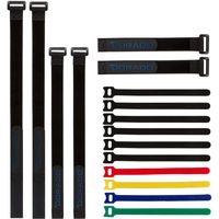 Reusable Cable Ties & Cinch Strap Set: Adjustable, All Purpose Hook Loop Fastening Straps for Home & Office Cord Management, Bundle & Secure Wires and More, Assorted 16 Pack, Black
