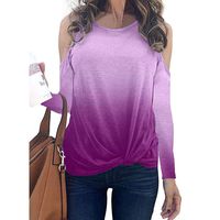 HebeTop Women Summer Long Sleeve Strappy Cold Shoulder T-Shirt Tops Blouses Hot Pink