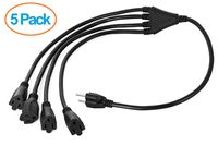Aurum Cables 3 Prong 1-to-4 Power Cord Splitter Cable - Power Extension Cord - Cable Strip Outlet Saver - Outlet Splitter Electrical Cord - 3 Ft - 16AWG - UL Approved - Black - 5 Pack