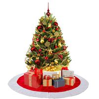 YAXAMING Christmas Tree Plush Skirt Xmas Holiday Tree Ornaments Snowman Santa Reindeer Elegant Luxury Party Decorations for Merry Christmas Decorative Traditional Festival Tree Skirt Red Tone
