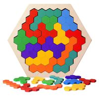 Wooden Puzzles Brain Teasers Toy for Kids Adults, 16 Pcs Colorful Hexagon Fun Geometry Logic Tangrams Puzzle Table IQ Game Montessori Educational Toys for Children (Color May Vary)
